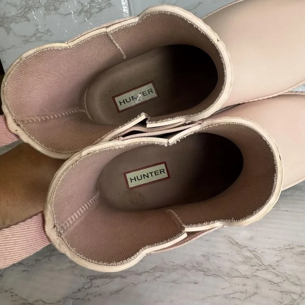 Hunter Blush Chelsea Rain Boots with Dark Brown Sole